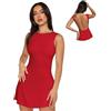 Sukiglam Vestito Donna Sexy Schiena Scoperta Mini Abito Elegante Senza Maniche Collo a Barca Vestito Estivo da Sera Bodycon A Line Abiti Corto Casual Vestiti Curvy per Cocktail Discoteca Festa