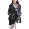 Generico Poncho Da Donna In Pile Coperta Portatile Morbida Coperta In Pile con Bottoni Giacca Da Letto con Tasche Coperte Di Peluche Sciarpa Avvolgente Mantello con Bottoni Per Letto Divano Ufficio Grigio Ta