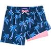 maamgic Costume Bambino Asciugatura Rapida 2 in 1 Pantaloncini Corti con Compressione e Coulisse Regolabile, Costume Ragazzo Spiaggia Sport Nuotare, 2-16 Anni Palme Blu e Rosa