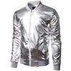 JOGAL Giacca bomber da baseball da uomo metallizzata con chiusura lampo da nightclub, argento, XXL