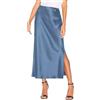 Generic Gonna in raso da donna con spacco in raso, lunga ed elegante, gonna a matita, a vita alta, tinta unita, da donna, per affari e ufficio