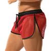 QiaTi Pantaloncini in maglia da uomo vedere attraverso biancheria intima traspirante Fishnet Rave Shorts per gli uomini, Colore: rosso, M