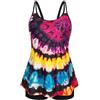 Hanna Nikole Tankini da donna con controllo della pancia, taglie forti, costume da bagno a due pezzi, a vita alta, linea ad A, Onde colorate., 10 Di Più
