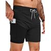 TARAINYA Costume Uomo Mare Zip 2‑in‑1 Compressione Estate M-4XL | Laccio in Vita Regolabile, 4 Tasche Pratiche, Regular‑fit, Pantaloncini da Bagno Uomo per Spiaggia Nuoto e Vacanze