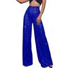 Generisch Pantaloni da donna con paillette, a vita alta, larghi, vestibilità comoda, extra lunghi, con brillantini, brillanti, da ballo, da discoteca, da discoteca, Blu, 5XL