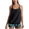 IHCEMIH Costumi da Bagno Donna Tankini Push up Imbottito Costume Due Pezzi Vita Alta Piscina Mare Stampa Sportivo Beachwear Swimwear Set con Pantaloncini Fascia Nero M