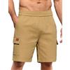 Voqeen Pantaloncini Cargo Uomo Casual in Cotone Pantaloni Corti Estivi da Esterno Elastico in Vita Cordino Classici Bermuda Chino Elasticizzati da Lavoro con 6 Tasche