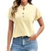 UMIPUBO Camicia Donna Estiva Manica Corta Scollo a V Pulsanti Camicette con Tasca Comoda Elegante Magliette Tunika Casual Estivi Blusa Lavoro Maglia Shirts Classico Top Tees (Giallo, L)