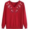 YONGHONGKEJI Maglione Lavorato A Maglia per Donna di Mezza età E Anziana Maglione Lavorato A Maglia per Signora Anziana Pullover Vintage con Ricami Floreali Scollo A V Maniche Lunghe Felpe Sottili