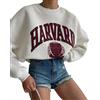 Vagbalena Maglia da Donna con Stampa di Lettere di Harvard Super David Abiti Gram Girocollo a Manica Lunga Casual Pullover Larga da Cento Top Felpa a Maniche Lunghe