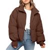 Generico Giubbotto Donna Invernale Piumino Giacca Trapuntata Autunnale Mezza Stagione Giubbino Oversize Bomber Jacket Corto Capispalla Colletto Rialzato Con Tasche Caldo e Rilassato Abbigliamento, Caffè M