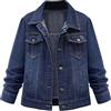 Generico Denim Jacket Donna Slim Fit a Maniche Lunghe, con Bottoni, Retrò Giacca di Jeans Invecchiato Trapuntatura Giubbotto Leggera Oversize Giacche Stagione Streetwear (Blue, XXXL)