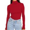 DUOEASE Maglia Donna Manica Lunga Basic Tinta Unita Top Collo Alto Autunno Inverno T Shirt Elegant Casual Top Donna(Rosso S)