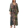 YouKD Maxi abito kimono boho cardigan accappatoi spiaggia copricostume bikini, E Verde Marrone, Etichettalia unica