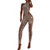 Foweknow Tutina da donna con brillantini, sexy, per feste, a maniche lunghe, in rete, senza maniche, per yoga, per feste, gold, M