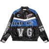 Vamtac, Giacca in pelle, stile varsity, unisex, vintage, da corsa, bomber oversized, da baseball, giacche da motociclista, nero, X-Large