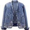 Goolecrimp Manica Lunga Elasticizzata con Bottoni da Donna con Tasche Giacca di Jeans Basic Due Tasche Laterali Anteriori Giacca Senza Colletto Giacca di Jeans Vintage (Blu,XL)
