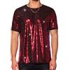Lars Amadeus T-shirt da uomo con paillettes a maniche corte girocollo | Tessuto metallico lucido, stile unico glitterato, perfetto per balli, discoteche, festival musicali