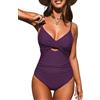Cupshe - Costume da bagno intero da donna, con taglio frontale a torsione, spalline regolabili, costume da bagno increspato, Viola scuro, M