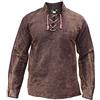 Gheri Camicia da uomo con scollo a V in cotone di canapa, Marrone in pietra, XXL