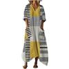 Gienslru Abito Lungo Donna Boho Mare Vestito Estivi Lunghi Chic in Lino Effetto Scollo a V Maniche a 3/4 Maxi Vestiti con Tasche e Comodo Kaftan per Mare Vacanza Estate Taglie Forti Curvy Copricostume