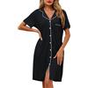 Lovasy Camicia da Notte in Cotone Donna Estiva Manica Corta Abito da Notte Allattamento con Scollo a V Pigiama Vestaglia Bottoni Davanti con Tasche