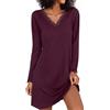 Demegimi Camicia da Notte Donna Cotone a Maniche Lunghe Camicia da Notte Collo a V in Pizzo Morbida e Confortevole