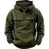 Generic Felpa con cappuccio da uomo con cerniera a 1/4, con stampa grafica, cargo, da combattimento, tattica, per esterni, sportiva, militare, con molte tasche, casual, a maniche lunghe, Verde, XL