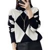 Youllyuu Maglione Dolcevita 100% Lana Maglione Pullover Lavorato a Maglia in Cashmere da Donna Maglione a rombo Black L