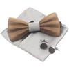Cyriacus Papillon Legno Uomo Fazzoletto Gemelli Set Papillon da Matrimonio Business Festa Lavoro Laurea