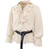 KBOPLEMQ Camicia medievale da uomo, vintage, scollo a V, con volant, con cintura, a maniche lunghe, rinascimentale, con colletto alto, stile vittoriano, per il tempo libero, stile steampunk, gotico, cosplay