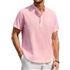 Enlision Camicie Lino Uomo Manica Corta Estive Rosa Chiaro Magliette Senza Colletto Coreana Serafino Uomo Casual Eleganti T Shirt con 3 Bottoni Abbigliamento Taglie Forti XL