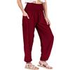 Lofbaz Donna Raion Stampare Affumicato Vita Boho Harem Pantaloni Solido Burgundy 3XL