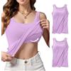 HEONSATI Canotta Cotone Con Reggiseno Incorporato Canotta Scollo a V Donna Sportiva Push Up Imbottita Top Shirt Cotone Ampia Comoda E Traspirante Tank Top Senza Cuciture Spalla Larga Estiva Jogging Fitness