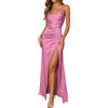 Celanisai Abito da donna in raso con spalline sottili, abito da damigella d'onore, lungo, elegante, linea ad A, con spacco, sexy, senza maniche, maxi abito da sirena, O rosa., S