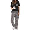 Famulily Pigiama estivo da donna, due pezzi, con scollo a V, top e pantaloni larghi stampati a gamba larga con tasche S-XXL, Leopard, M