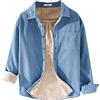 GUOCU Uomo Camicia Calda da Uomo di Lino in Velluto a Coste Camicia addensato Plus Giacca foderata in pelliccia di pile Sherp Camicia imbottita tinta unita Camicia invernale di flanella Blu M