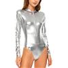CHICTRY Body da Danza Classica Donna Manica Lunga Bodysuit Metallico Leotard Balletto Canotta Top Intima Body Ginnastica Allenamento Tuta Sportiva Abito da Ballo Ballerina Argento A S