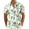 JOGAL Camicia hawaiana da uomo a maniche corte con bottoni, Bianco e verde., XL