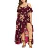 WOXIHUAN Vestiti Donna Estivi Lunghi Casual Eleganti Vestiti Lunghi Donna Estivi Taglie Forti Spalle Scoperte Vestito Boho Fiore Stampato Maxi Lunga Sexy Vacanze Spiaggia Abiti Donna Scollo a V Senza Maniche