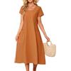 Niwicee Vestiti Estivi Donna Elegant Abito Medio Lunghi Scollo a Rotondo a Maniche Corte Casual Abiti Cotone Tinta Unita Vestito da Mare Lunghezza Oltre Il Ginocchio con Tasche