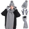 HOSPAOP Set di cappello, sciarpa e guanti per donna 3 in 1 - Berretto invernale da donna con pompon, sciarpa invernale, guanti touchscreen, set termico per l'outdoor e la vita quotidiana, grigio
