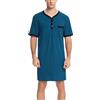 Yukiuiny Maglie Pigiama Uomo Abbigliamento da Notte Cotone Camicie Lunghe per Dormire,Maniche Corte-1-Blu/XL