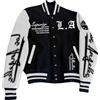 Vagbalena Giacca da baseball universitaria primaverile da uomo giacca da baseball casual a maniche lunghe con stampa monogramma colorblock giacca universitaria personalizzata (nero,3XL)