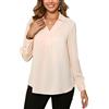 Dosieyeo Camicia da donna elegante con scollo a V, tunica con colletto, a maniche lunghe, scorrevole, casual, facile da pulire, beige., L