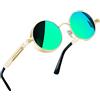 Joopin Occhiali da Sole Polarizzati Rotondi Vintage Uomo Donna UV400 | Retro Piccoli Tondi Montatura Metallo Occhiali Protezione UV Steampunk Sunglasses