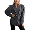 Rrongwn Blazer Donna Sportiva Longblazer Manica Lunga Affari Lavoro Ufficio Vestito Lungo Giacca Revers Cappotto con Cintura Oversize Sottile Blazer, grigio., M