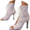 Generico Pantofole Donna Estive,Tacchi Heels Scarpes dance Donna Class Bootie Scarpe da Ballo con Tacco Alto Sexy In Rete eleganti Punta Aperta Lacci per Cena di,Bianco,39