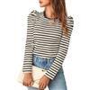 JNBFCDY Top a righe a maniche lunghe a sbuffo da donna girocollo 2024 t-shirt casual in maglia, Mandorla, S