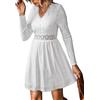 CUPSHE Abito da donna in maglia autunnale in pizzo con scollo a V a maniche lunghe scava fuori casual fluida festa elegante mini abito per ospiti di nozze, bianco, S